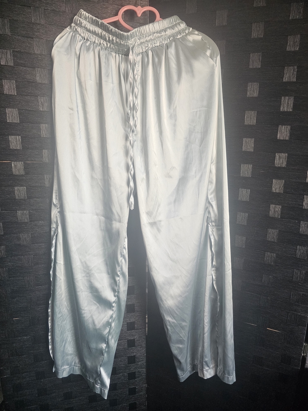 Woman's Satin Lounge Pants in Light Silver - Elastic Drawstring Waist